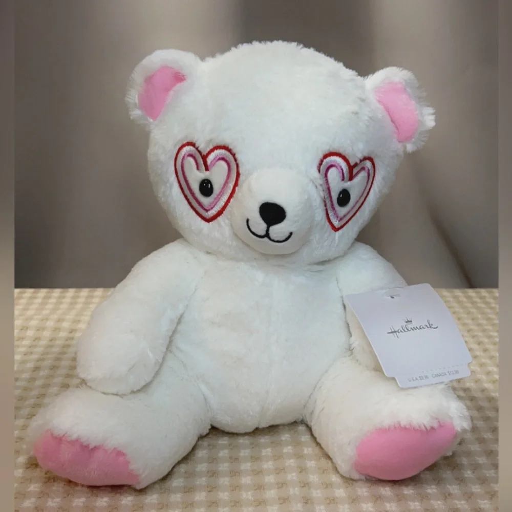Heart Eyes White Teddy Bear with Pink Accents - Picture 2 of 2